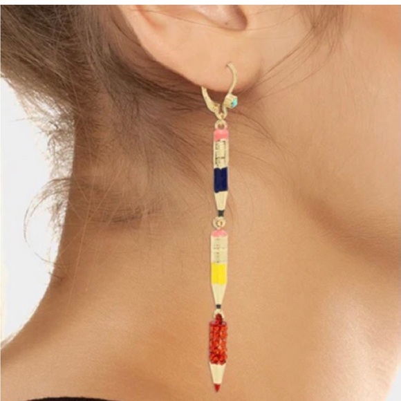 Betsey Johnson Book Smart Pencil Linear Earrings - Picture 3 of 6